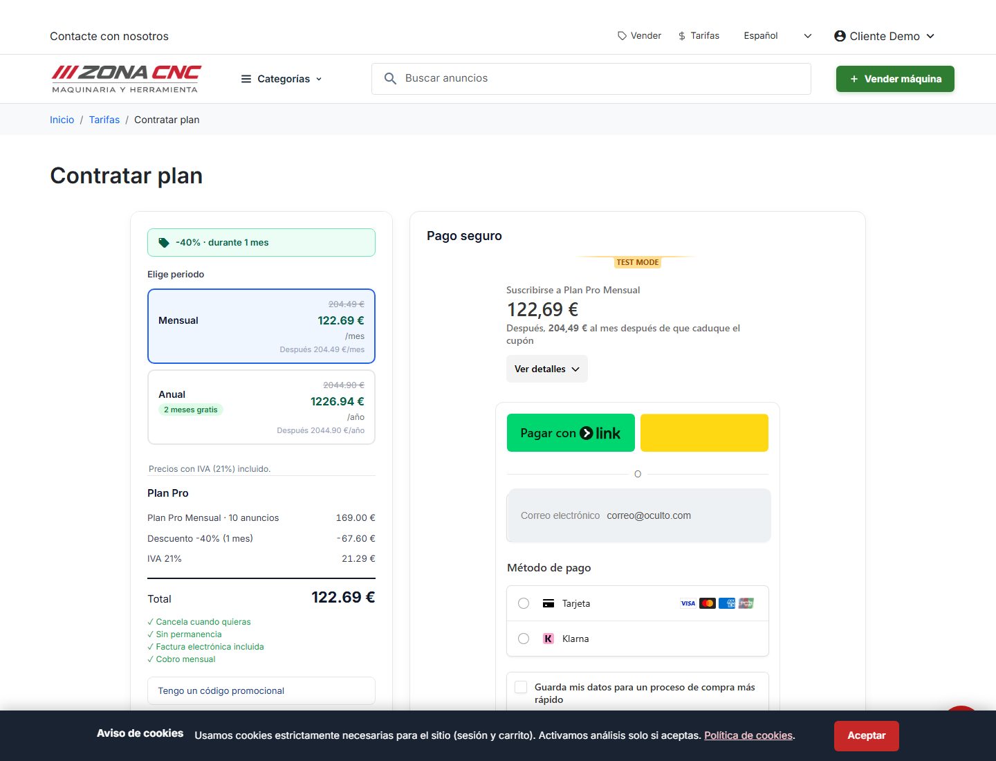 Contratar plan: periodo, resumen y pago seguro