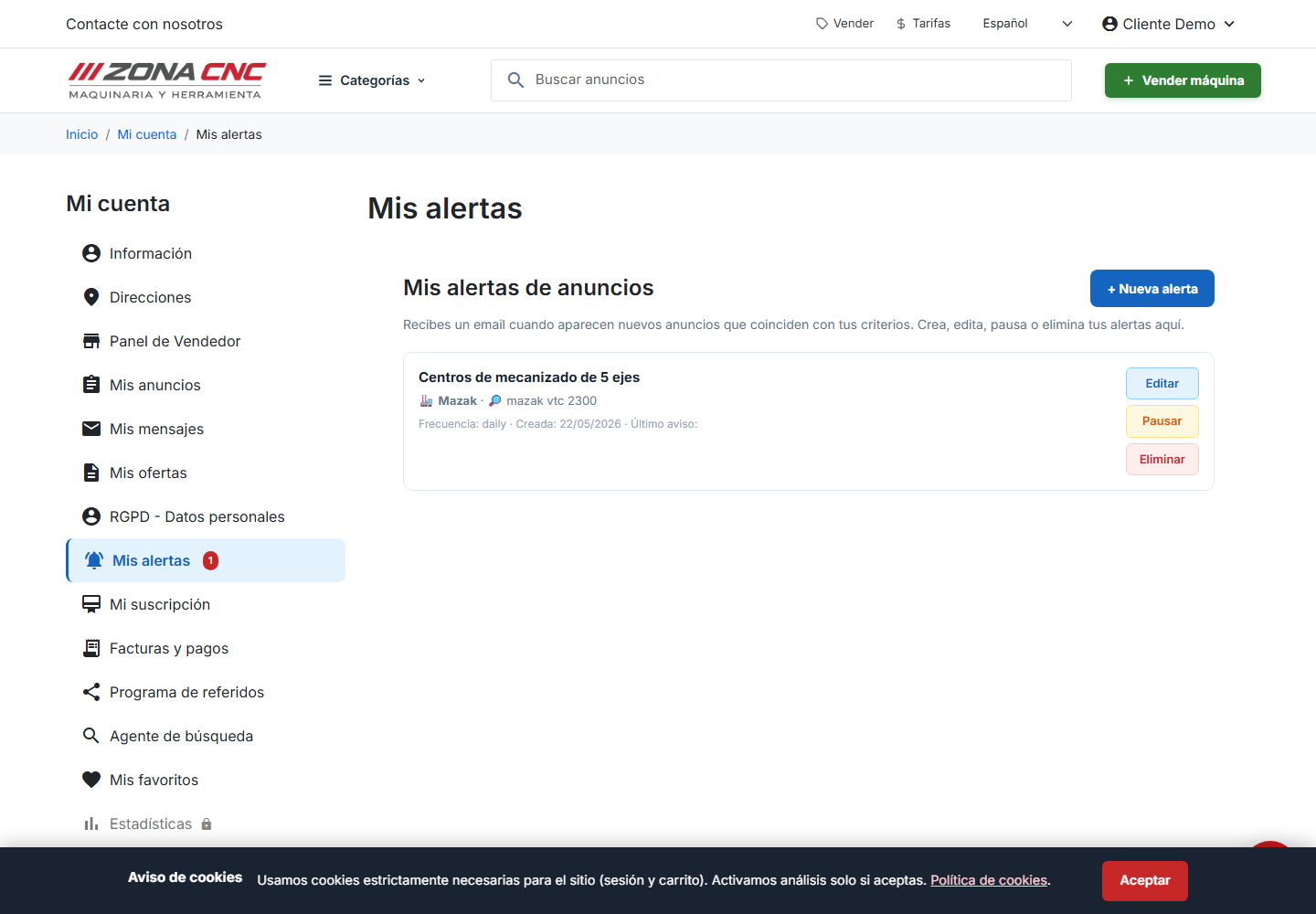 Editor de «Mis alertas»