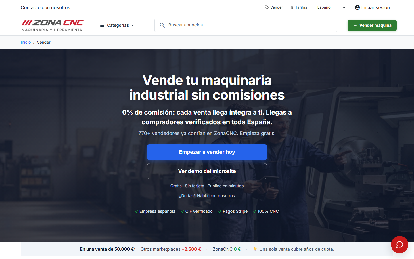 Página para vender en ZonaCNC